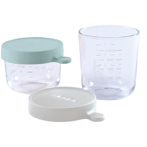 Bewaarpotjes (glas, 150ml + 250ml) airygreen - mistgrey