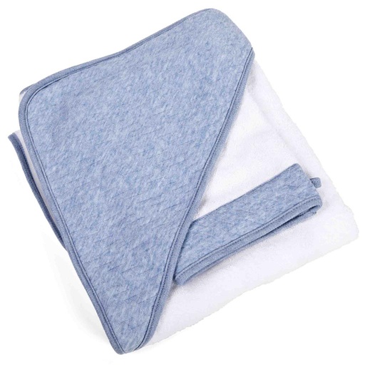 Serviette de bain + pochette en flanelle pour enfants chevron denim blue 