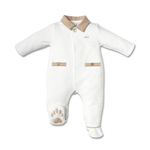 Babypakje teddybear head on back white-beige