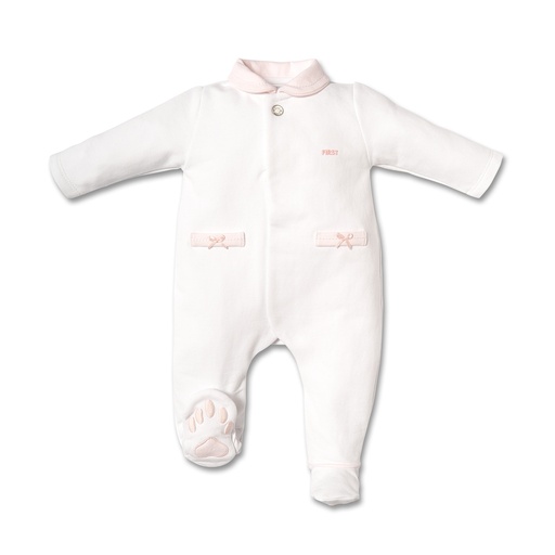 Babypakje teddybear head on back white-blushpink