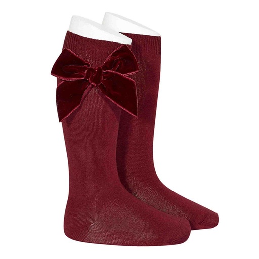 Kniekousen met strik velvet garnet 
