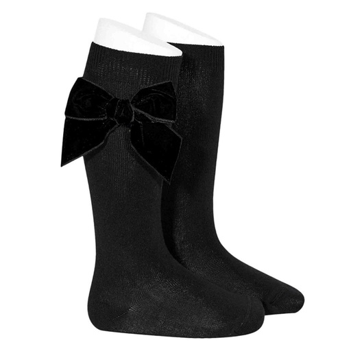 Chaussettes à genoux avec nœud en velours black 