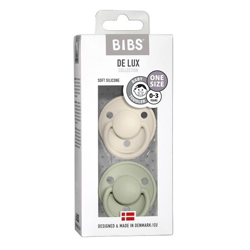 *Fopspeen de lux silicone (duo, 0m+, one size) Bib ivory - sage