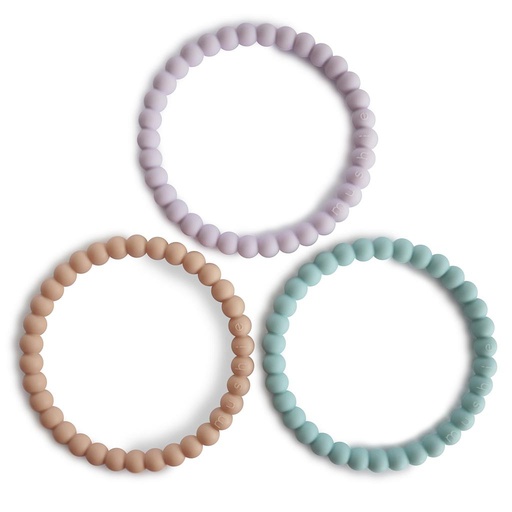 Teething bracelet silicone (3 pieces) lilac-cyan-soft peach 