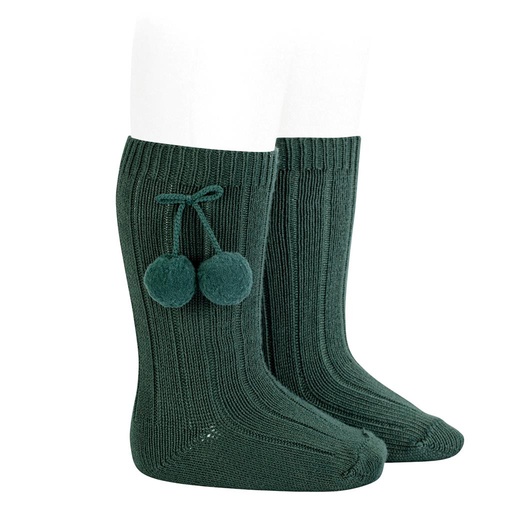 Knee socks with pompon pine 