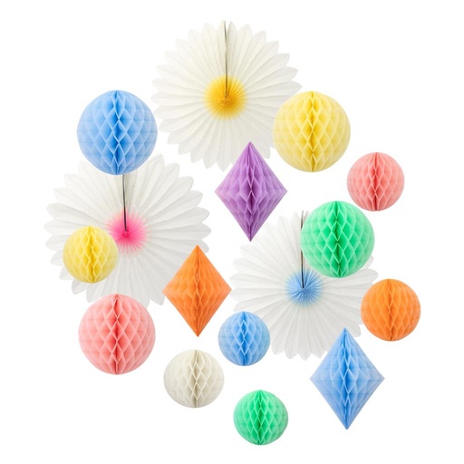 Hangdecoratie Honeycomb pastel (16 stuks) Meri Mer  