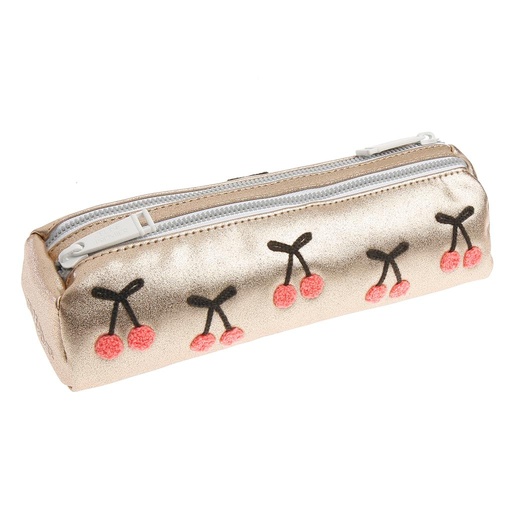 *Pennenzak met dubbele rits cherry pompon