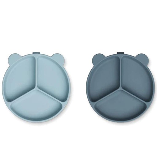 Plate 3 compartments (2-pack) Stacy sea blue - whale blue mix 