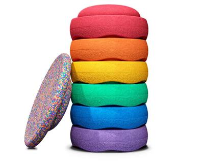 Stapelstenen 6 stuks + balanceerbord rainbow classic