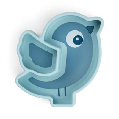 Plate (silicone) stick & stay Birdie blue 