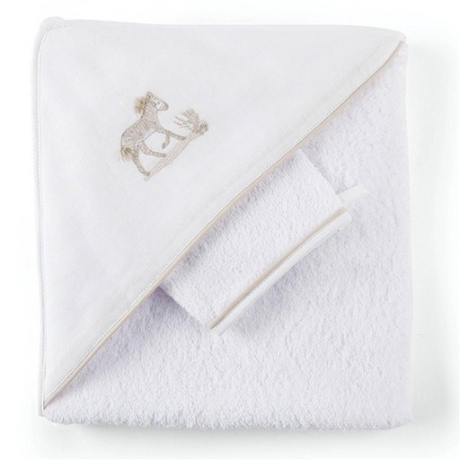 Serviette de bain+lavage safari (wit) 